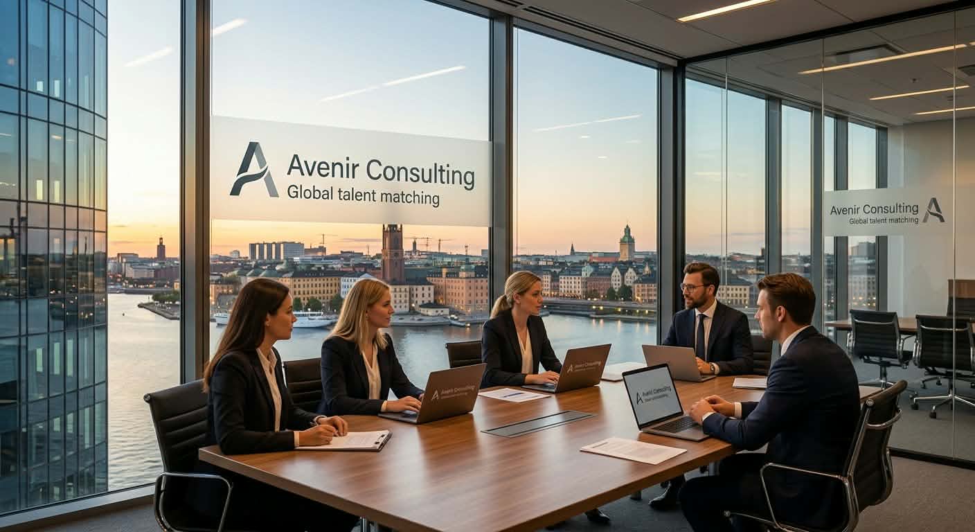 Affärsmöte hos Avenir Consulting med utsikt över Stockholm